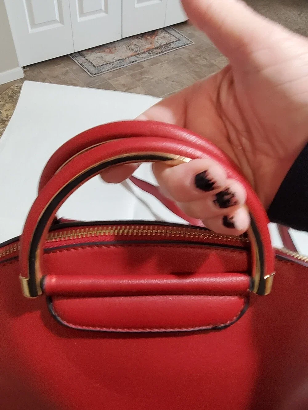 ISABELLE SATCHEL RED GOLD CROSSBODY TOP HANDLE DOME SHOULDER VEGAN LEATHER